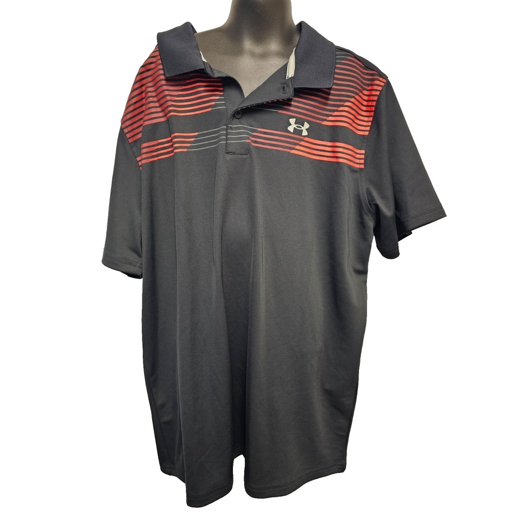 Youth Boys Under Armour black and red logo polo YXL